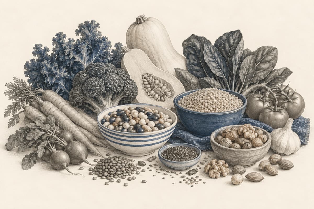 Vegetables, legumes, whole grains and nuts