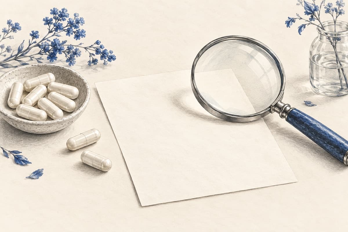 Plain capsules, a magnifier and blank paper